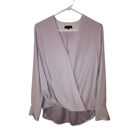 Rag‎ & Bone Victor Silk Wrap Blouse Lilac Size XS High Low Hemline - Picture 3 of 12